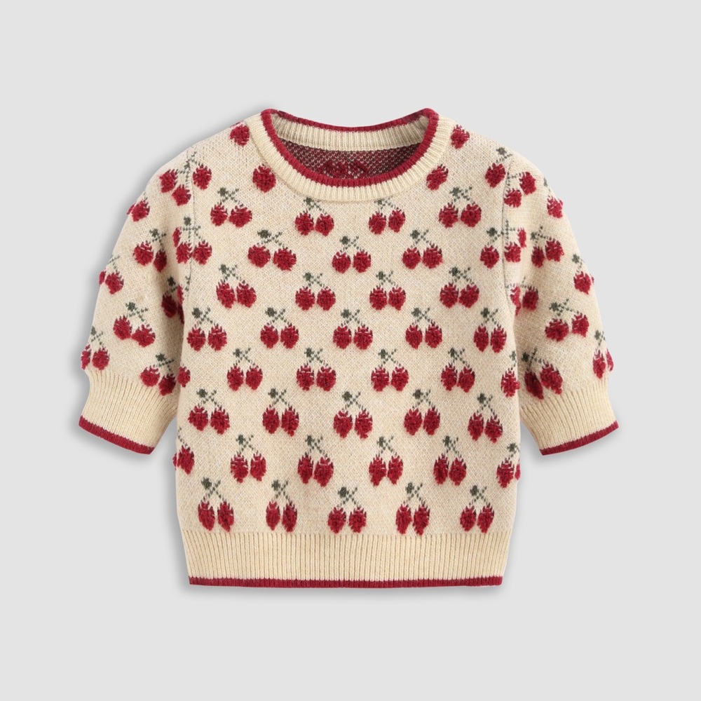 Cider Cherry Pattern Knitted Crop Top NWT